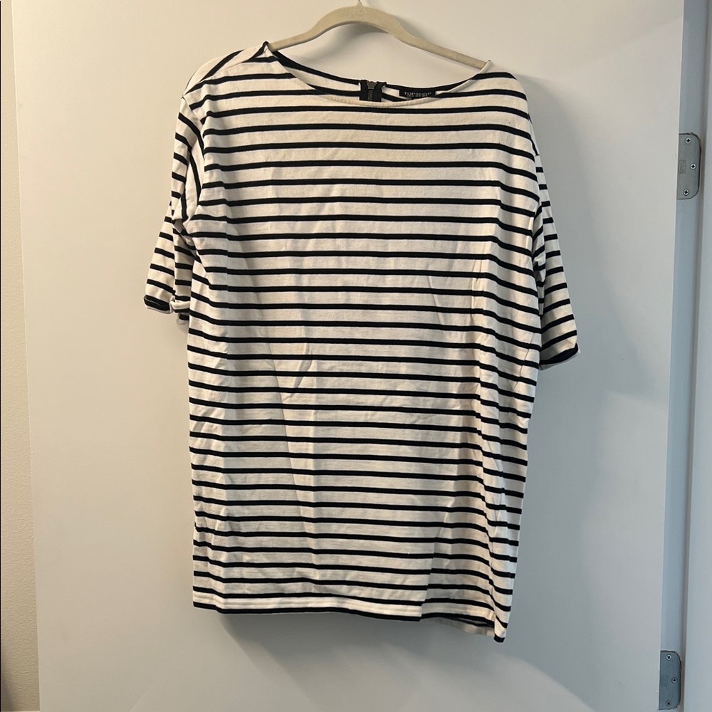 Topshop Black and White Striped Tunic Top